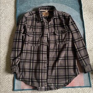 Outdoor Life Plaid Fleece Shirt Jacket in Black and Tan